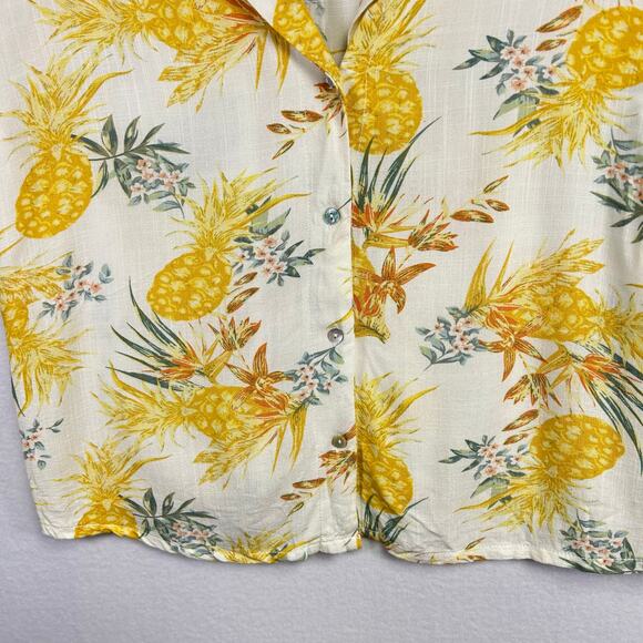 Woman's Linen Blend Pineapple Hawaiian Shirt - Size  Medium Tropical Vacation - Picture 4 of 9